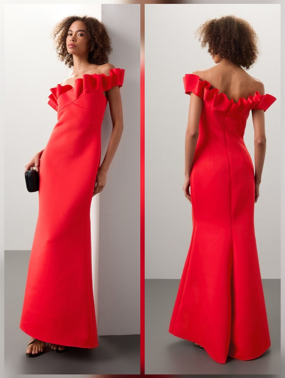 Badgley Mischka Red Off-the-Shoulder Ruffle Gown Strapless Size 4